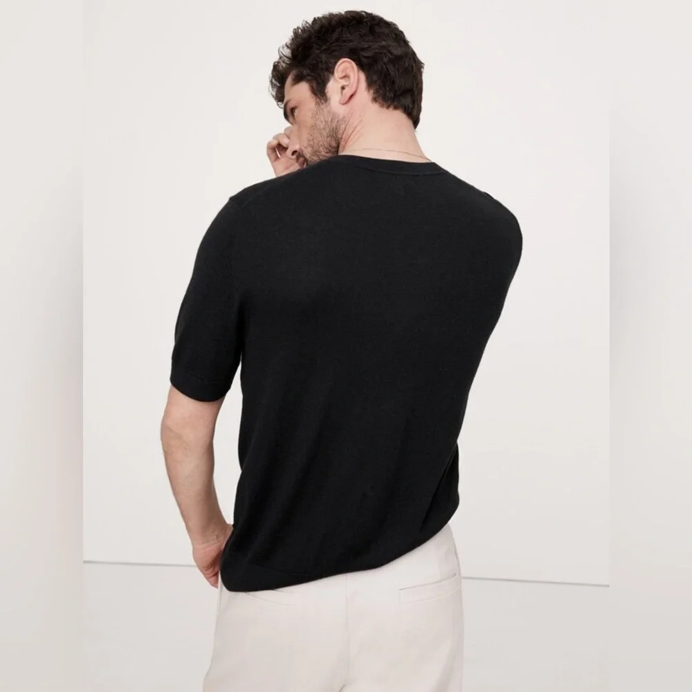 NWT Banana Republic Black Cashmere Silk Short Sleeve Sweater Sz M (759869)